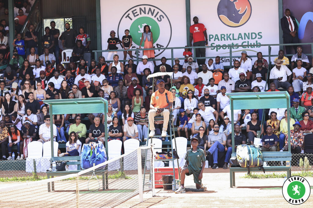 Kenyans watching Angela Okutoyi compete during the W35 World ITF Tennis Tour in Nairobi, Kenya.